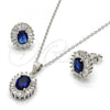 Sterling Silver Earring and Pendant Adult Set, with Sapphire Blue and White Cubic Zirconia, Polished, Rhodium Finish, 10.286.0027