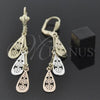 Oro Laminado Long Earring, Gold Filled Style Teardrop and Flower Design, Polished, Tricolor, 73.005