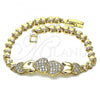 Oro Laminado Fancy Bracelet, Gold Filled Style Heart Design, with White Micro Pave, Polished, Golden Finish, 03.283.0168.08