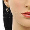Oro Laminado Leverback Earring, Gold Filled Style Leaf Design, with Black and White Cubic Zirconia, Polished, Golden Finish, 02.122.0082.1