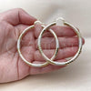 Oro Laminado Medium Hoop, Gold Filled Style Hollow Design, Diamond Cutting Finish, Tricolor, 02.213.0312.1.60