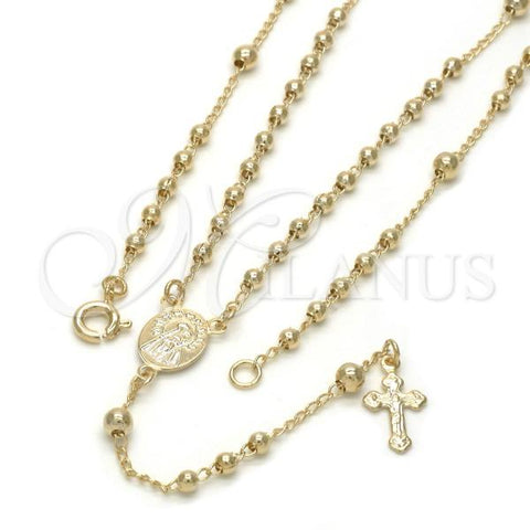 Oro Laminado Thin Rosary, Gold Filled Style Caridad del Cobre and Crucifix Design, Polished, Golden Finish, 09.09.0010.18