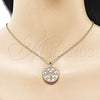 Oro Laminado Fancy Pendant, Gold Filled Style Mom and Heart Design, with Pink Mother of Pearl and White Cubic Zirconia, Polished, Golden Finish, 05.423.0001