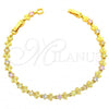Oro Laminado Fancy Bracelet, Gold Filled Style Leaf Design, with Multicolor Cubic Zirconia, Polished, Golden Finish, 03.60.0024
