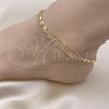Oro Laminado Fancy Anklet, Gold Filled Style Puff Mariner and Baguette Design, with White Cubic Zirconia, Polished, Golden Finish, 03.130.0013.10