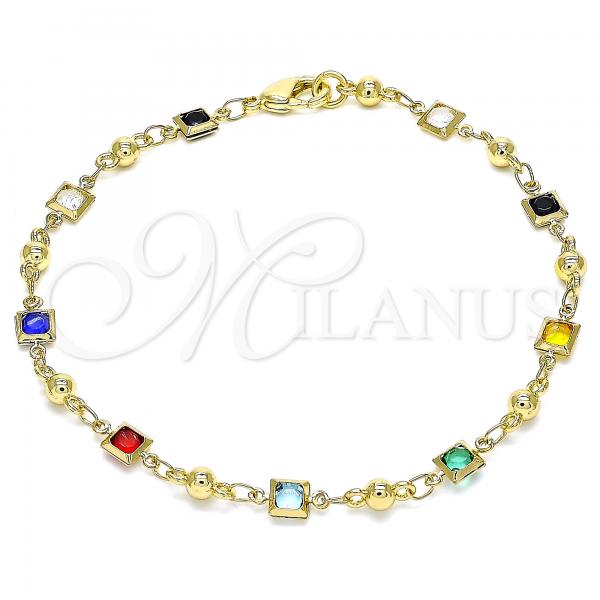 Oro Laminado Fancy Bracelet, Gold Filled Style with Multicolor Crystal, Polished, Golden Finish, 03.213.0104.08