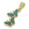 Oro Laminado Fancy Pendant, Gold Filled Style Butterfly Design, with Blue Zircon Crystal, Polished, Golden Finish, 05.351.0187.2