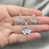 Sterling Silver Earring and Pendant Adult Set, Flower Design, Polished, Silver Finish, 10.398.0010