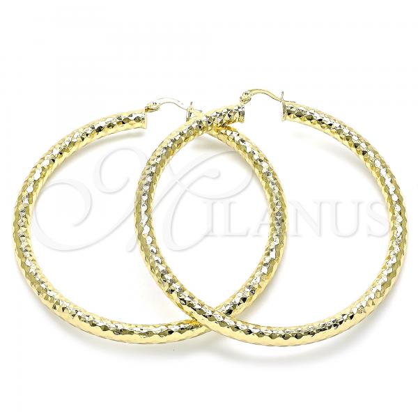 Oro Laminado Extra Large Hoop, Gold Filled Style Hollow Design, Diamond Cutting Finish, Golden Finish, 02.213.0312.70