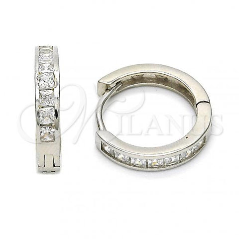 Sterling Silver Huggie Hoop, with White Cubic Zirconia, Polished, Rhodium Finish, 02.286.0006.16