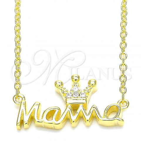 Sterling Silver Pendant Necklace, Crown Design, with White Cubic Zirconia, Polished, Golden Finish, 04.336.0015.2.16