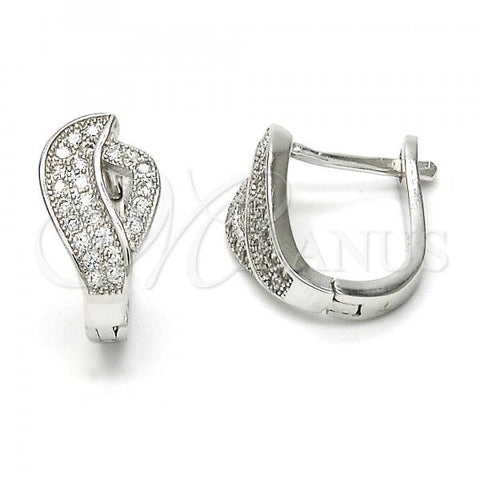 Sterling Silver Huggie Hoop, with White Micro Pave, Polished, Rhodium Finish, 02.175.0097.15