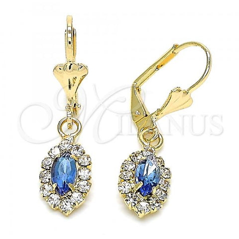 Oro Laminado Dangle Earring, Gold Filled Style with Sapphire Blue and White Crystal, Polished, Golden Finish, 02.122.0115.3