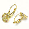 Oro Laminado Leverback Earring, Gold Filled Style Butterfly Design, with Garnet and White Micro Pave, Polished, Golden Finish, 02.210.0379.1