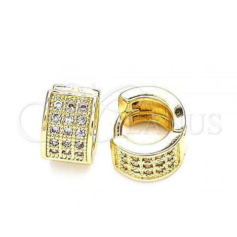 Oro Laminado Huggie Hoop, Gold Filled Style with White Micro Pave, Polished, Golden Finish, 02.195.0096.10