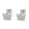 Sterling Silver Stud Earring, Crown Design, with White Cubic Zirconia, Polished, Rhodium Finish, 02.336.0019