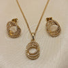 Oro Laminado Earring and Pendant Adult Set, Gold Filled Style with Ivory Pearl, Polished, Golden Finish, 10.379.0050
