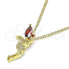 Oro Laminado Pendant Necklace, Gold Filled Style Angel Design, with Garnet Cubic Zirconia and White Micro Pave, Polished, Golden Finish, 04.156.0459.2.20