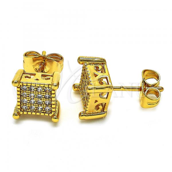 Oro Laminado Stud Earring, Gold Filled Style with White Cubic Zirconia, Polished, Golden Finish, 02.344.0010.1