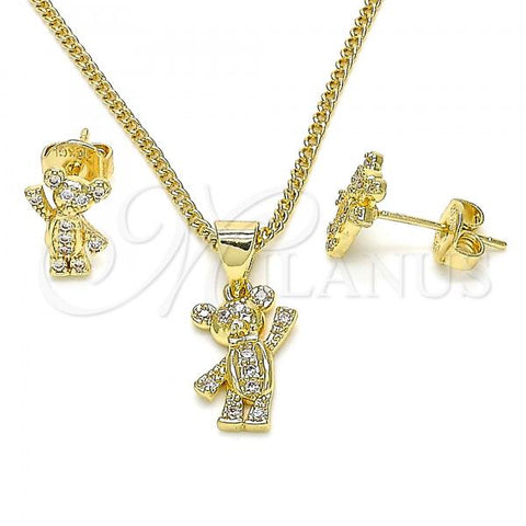 Oro Laminado Earring and Pendant Adult Set, Gold Filled Style Teddy Bear Design, Polished, Golden Finish, 10.156.0232