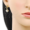 Oro Laminado Stud Earring, Gold Filled Style Four-leaf Clover Design, with White Cubic Zirconia, Polished, Golden Finish, 02.283.0241