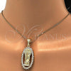 Oro Laminado Religious Pendant, Gold Filled Style Guadalupe Design, with White Cubic Zirconia, Polished, Golden Finish, 05.120.0062