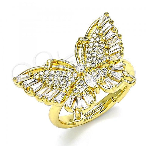 Oro Laminado Multi Stone Ring, Gold Filled Style Butterfly Design, with White Micro Pave and White Cubic Zirconia, Polished, Golden Finish, 01.341.0050