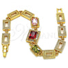 Oro Laminado Fancy Bracelet, Gold Filled Style with Multicolor Cubic Zirconia, Polished, Golden Finish, 03.266.0028.2.07