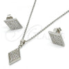 Sterling Silver Earring and Pendant Adult Set, with White Micro Pave, Polished, Rhodium Finish, 10.174.0240