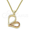 Oro Laminado Pendant Necklace, Gold Filled Style Heart Design, with Garnet Micro Pave, Polished, Golden Finish, 04.156.0319.2.20