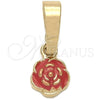 Oro Laminado Fancy Pendant, Gold Filled Style Flower Design, Dark Pink Enamel Finish, Golden Finish, 05.163.0071.2