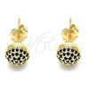 Oro Laminado Stud Earring, Gold Filled Style with Black Micro Pave, Polished, Golden Finish, 02.156.0424.4