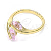 Oro Laminado Multi Stone Ring, Gold Filled Style Heart Design, with Pink Cubic Zirconia, Polished, Golden Finish, 01.284.0055