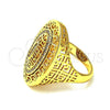 Oro Laminado Multi Stone Ring, Gold Filled Style Greek Key Design, with White Micro Pave, Polished, Golden Finish, 01.118.0024.09 (Size 9)