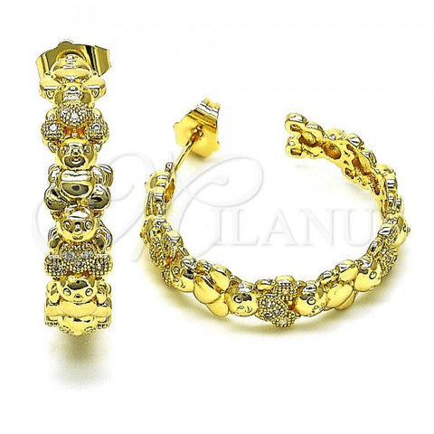 Oro Laminado Medium Hoop, Gold Filled Style Teddy Bear Design, with White Micro Pave, Polished, Golden Finish, 02.210.0799.30