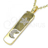 Oro Laminado Fancy Pendant, Gold Filled Style Star and Moon Design, with White Micro Pave, Polished, Golden Finish, 05.342.0040