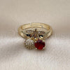 Oro Laminado Multi Stone Ring, Gold Filled Style Cherry Design, with Garnet Cubic Zirconia and White Micro Pave, Polished, Golden Finish, 01.284.0109