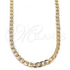 Oro Laminado Basic Necklace, Gold Filled Style Pave Cuban Design, Polished, Golden Finish, 04.213.0184.24