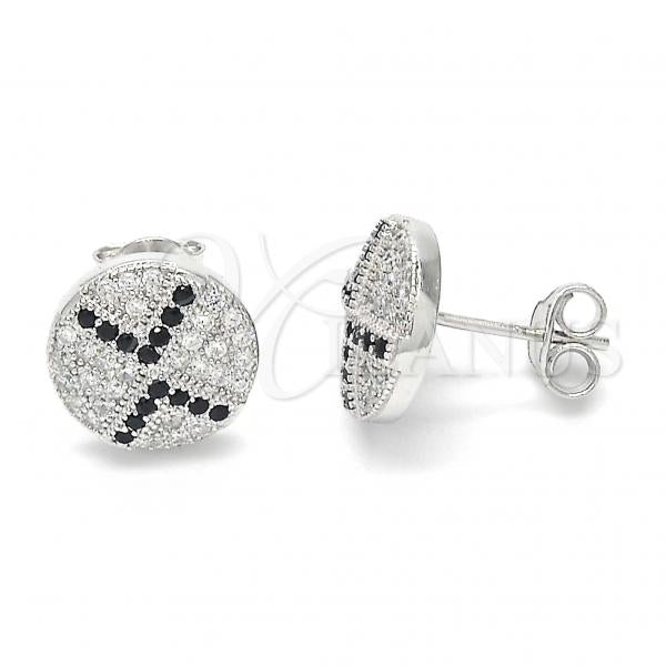 Sterling Silver Stud Earring, with Black and White Micro Pave, Polished, Rhodium Finish, 02.186.0077