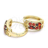 Oro Laminado Huggie Hoop, Gold Filled Style with Garnet Cubic Zirconia, Polished, Golden Finish, 02.316.0030.15