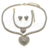 Oro Laminado Necklace, Bracelet and Earring, Gold Filled Style Heart Design, with White Cubic Zirconia and White Crystal, Polished, Golden Finish, 06.372.0016
