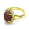 Oro Laminado Multi Stone Ring, Gold Filled Style with Brown  and White Micro Pave, Polished, Golden Finish, 01.284.0068.09