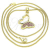 Oro Laminado Pendant Necklace, Gold Filled Style Butterfly Design, with Ruby Micro Pave, Polished, Golden Finish, 04.156.0053.2.20