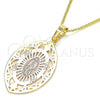 Oro Laminado Pendant Necklace, Gold Filled Style Guadalupe Design, Polished, Tricolor, 04.106.0045.20