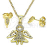 Oro Laminado Earring and Pendant Adult Set, Gold Filled Style Angel Design, with White Micro Pave, Polished, Golden Finish, 10.156.0393