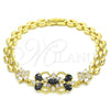Oro Laminado Fancy Bracelet, Gold Filled Style Flower and Teardrop Design, with Black and White Cubic Zirconia, Polished, Golden Finish, 03.316.0032.07