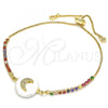 Oro Laminado Adjustable Bolo Bracelet, Gold Filled Style Moon Design, with White and Multicolor Cubic Zirconia, Polished, Golden Finish, 03.63.2120.10