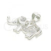 Sterling Silver Fancy Pendant, Elephant Design, with White Micro Pave, Polished,, 05.398.0011