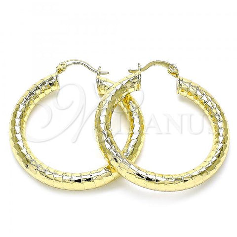 Oro Laminado Medium Hoop, Gold Filled Style Hollow Design, Diamond Cutting Finish, Golden Finish, 02.213.0314.40