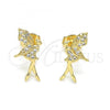 Oro Laminado Stud Earring, Gold Filled Style Angel Design, with White Micro Pave, Polished, Golden Finish, 02.156.0618